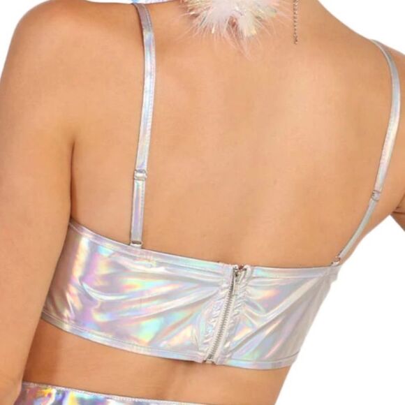 Iheartraves Holographic Colorful Cropped Corset Festival Rave Top - Picture 4 of 5